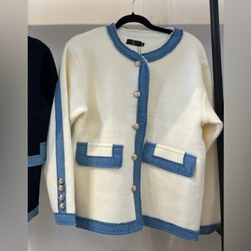 Cream Knit Denim Detail Jacket Size S/M